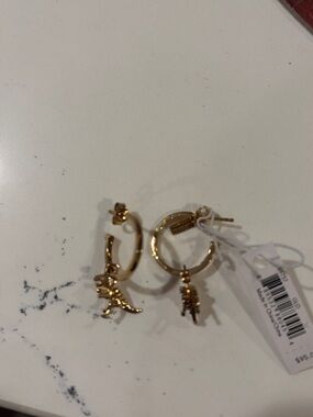Coach Gold Hoop Huggie Earrings with Dino Charms